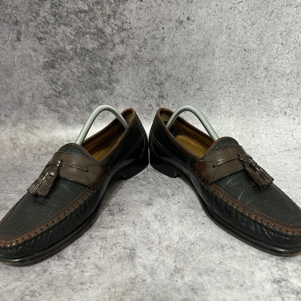 Florsheim Tassel Loafers Mens 10 Black Brown Bio Comfort Woven Leather Slip On